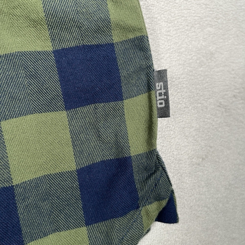 Stio Mens Medium Flannel Shirt Green Blue Buffalo Plaid Organic Cotton Stretch - Picture 2 of 9